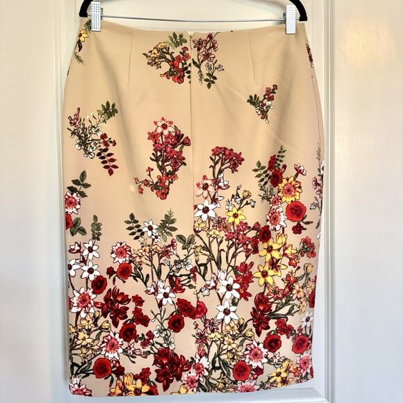 7th Avenue Ny&Co Pencil Skirt Sz 12 Nude Beige Red Floral Print Career Suit - Picture 4 of 12